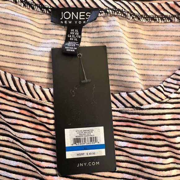 Jones New York Women's Striped Velvet Top‎ Long Sleeve Blouse XL Pink / Black - Picture 4 of 14
